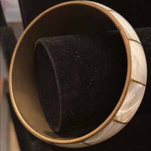 Elegant Gold and Cream Bangle Bracelet